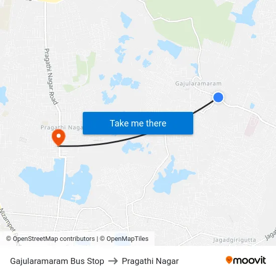 Gajularamaram Bus Stop to Pragathi Nagar map