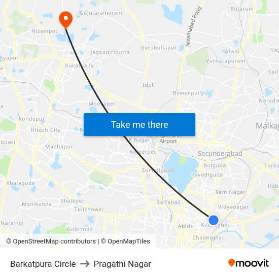 Barkatpura Circle to Pragathi Nagar map
