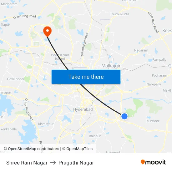 Shree Ram Nagar to Pragathi Nagar map
