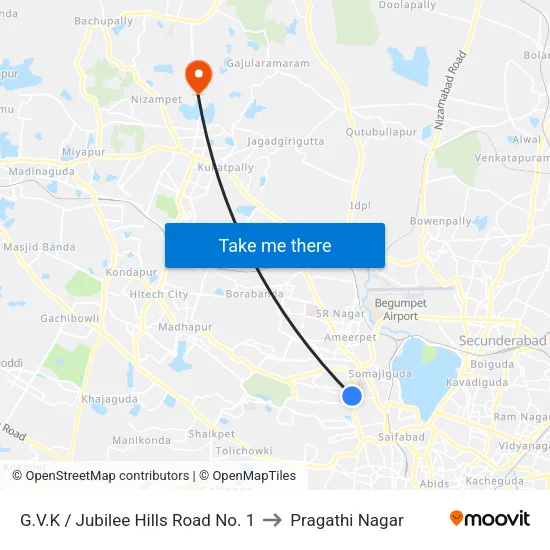 G.V.K / Jubilee Hills Road No. 1 to Pragathi Nagar map