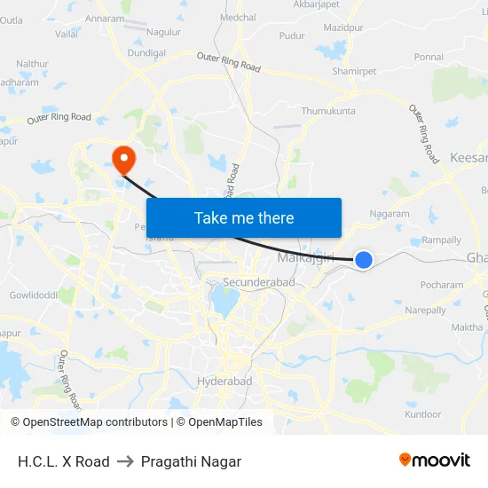 H.C.L. X Road to Pragathi Nagar map