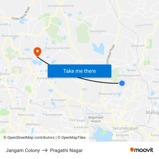 Jangam Colony to Pragathi Nagar map