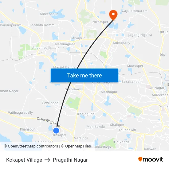 Kokapet Village to Pragathi Nagar map
