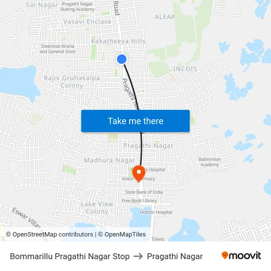 Bommarillu Pragathi Nagar Stop to Pragathi Nagar map