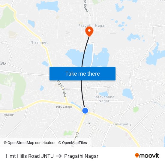 Hmt Hills Road JNTU to Pragathi Nagar map