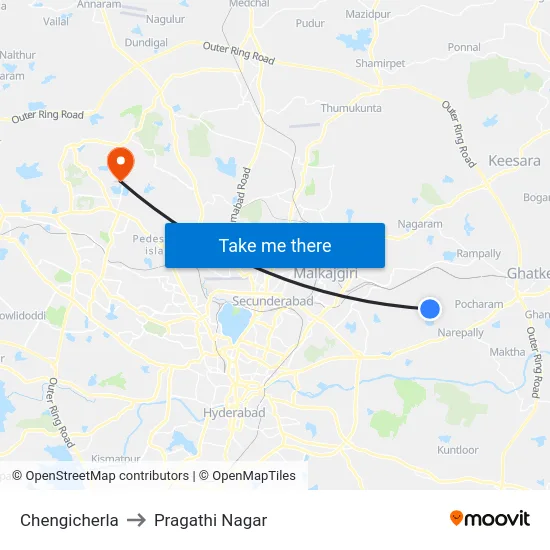 Chengicherla to Pragathi Nagar map
