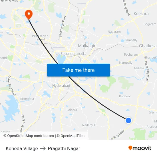 Koheda Village to Pragathi Nagar map