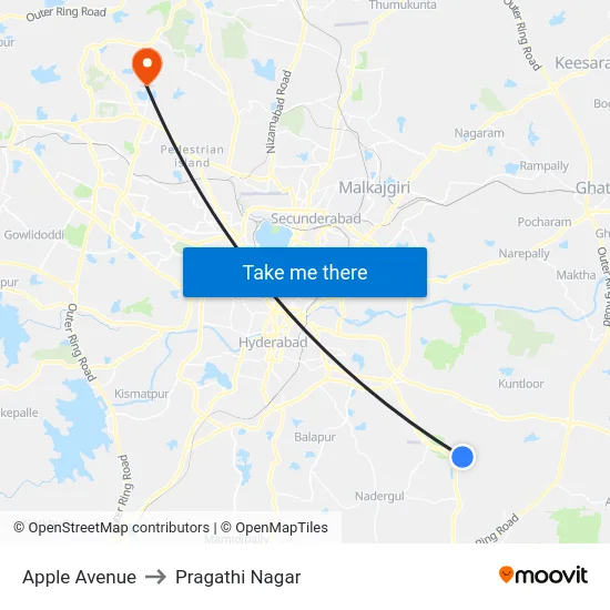 Apple Avenue to Pragathi Nagar map