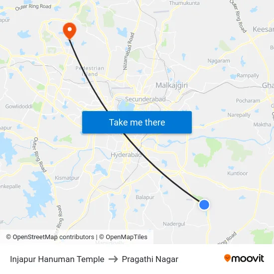 Injapur Hanuman Temple to Pragathi Nagar map