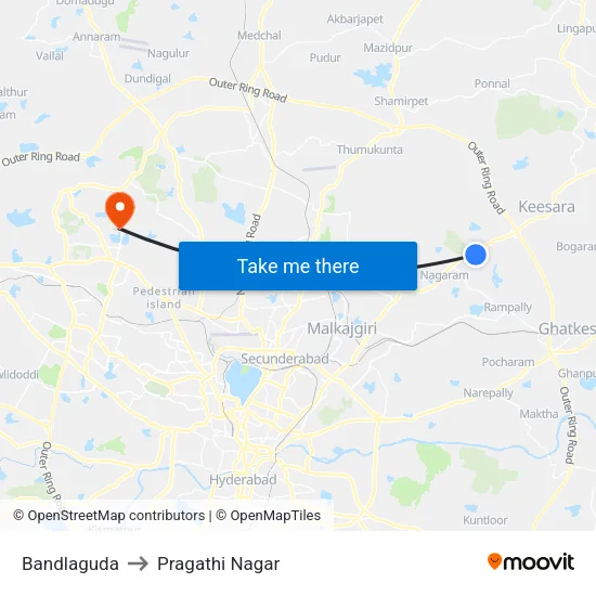 Bandlaguda to Pragathi Nagar map