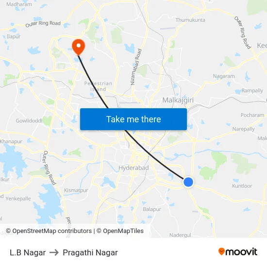 L.B Nagar to Pragathi Nagar map