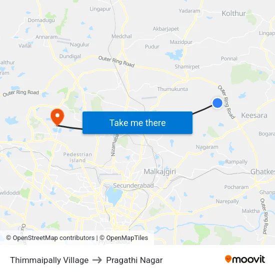 Thimmaipally Village to Pragathi Nagar map