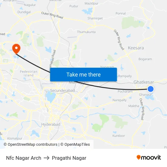 Nfc Nagar Arch to Pragathi Nagar map