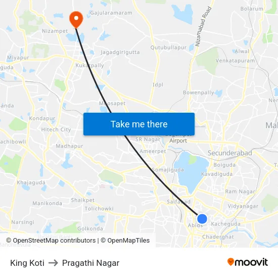 King Koti to Pragathi Nagar map