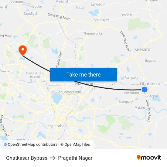 Ghatkesar Bypass to Pragathi Nagar map