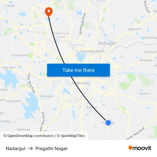 Nadargul to Pragathi Nagar map