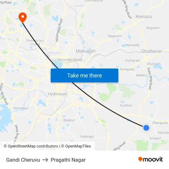 Gandi Cheruvu to Pragathi Nagar map