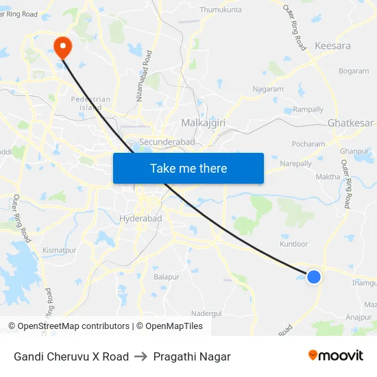 Gandi Cheruvu X Road to Pragathi Nagar map