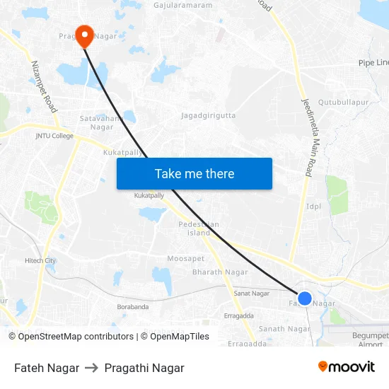 Fateh Nagar to Pragathi Nagar map