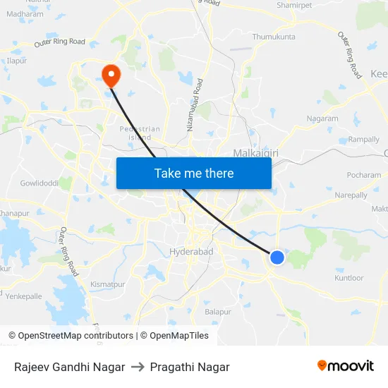 Rajeev Gandhi Nagar to Pragathi Nagar map