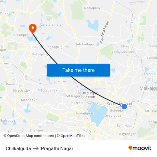 Chilkalguda to Pragathi Nagar map