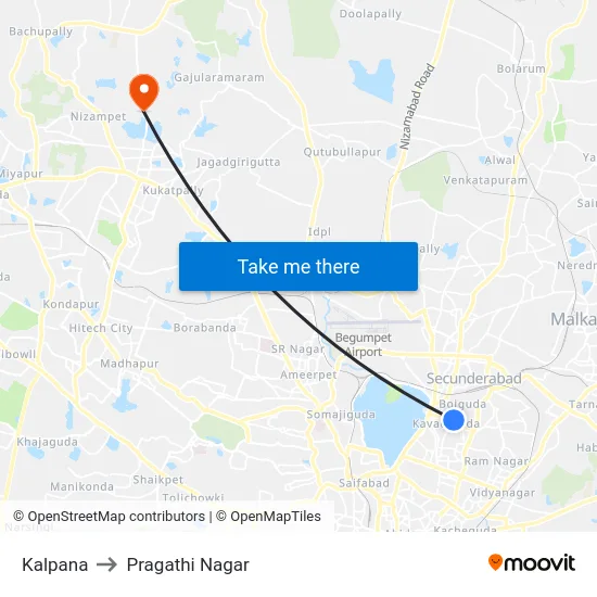 Kalpana to Pragathi Nagar map
