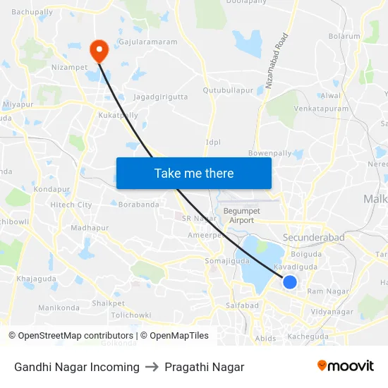 Gandhi Nagar Incoming to Pragathi Nagar map