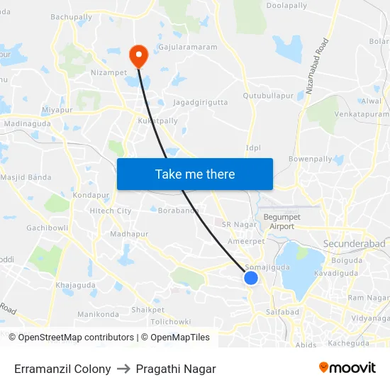 Erramanzil Colony to Pragathi Nagar map