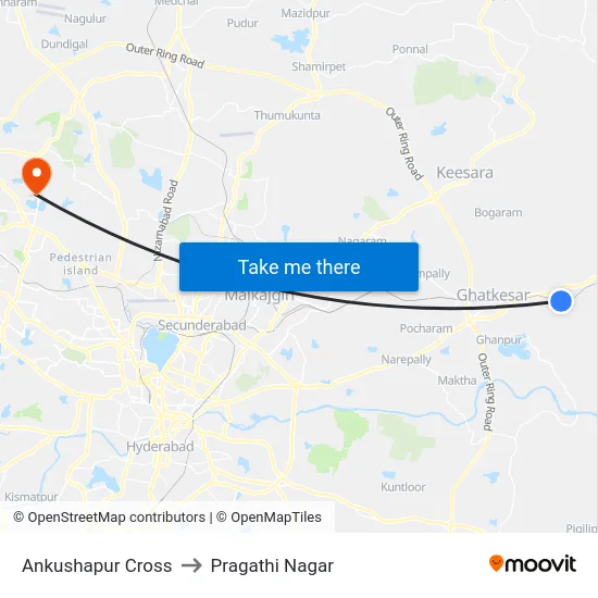 Ankushapur Cross to Pragathi Nagar map