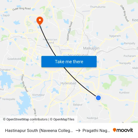 Hastinapur South (Naveena College) to Pragathi Nagar map