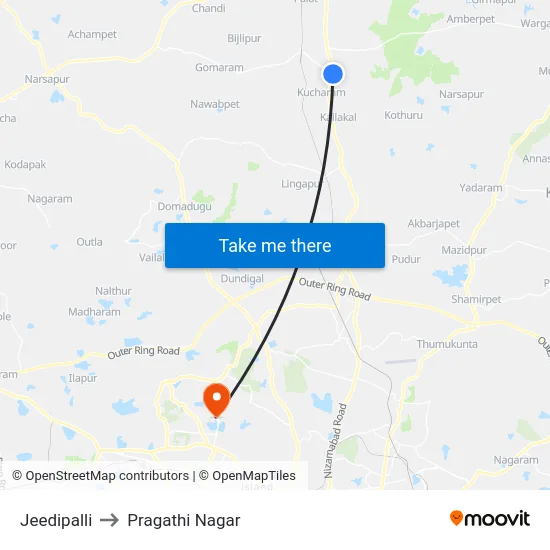 Jeedipalli to Pragathi Nagar map