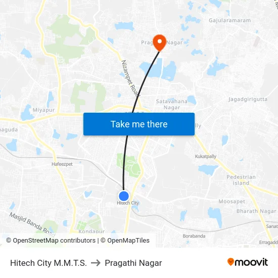 Hitech City M.M.T.S. to Pragathi Nagar map