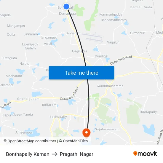 Bonthapally Kaman to Pragathi Nagar map