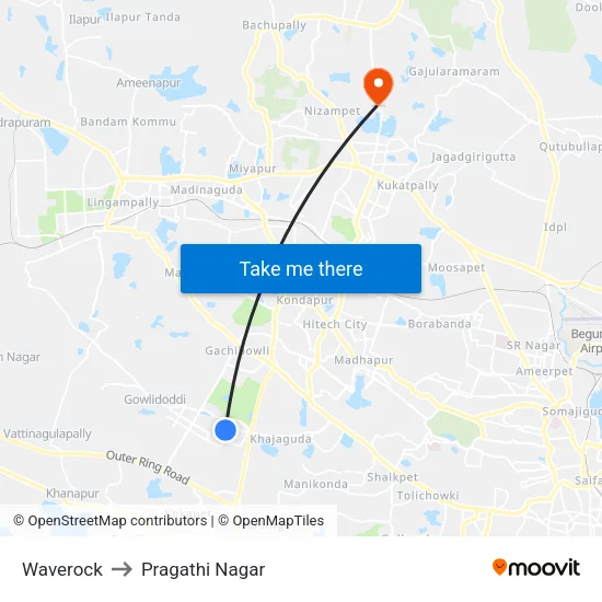 Waverock to Pragathi Nagar map