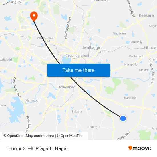 Thorrur 3 to Pragathi Nagar map