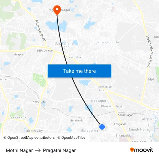 Mothi Nagar to Pragathi Nagar map