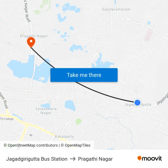 Jagadgirigutta Bus Station to Pragathi Nagar map