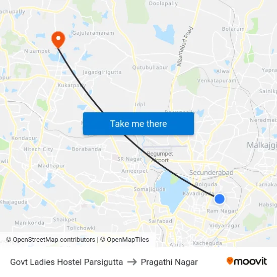 Govt Ladies Hostel Parsigutta to Pragathi Nagar map