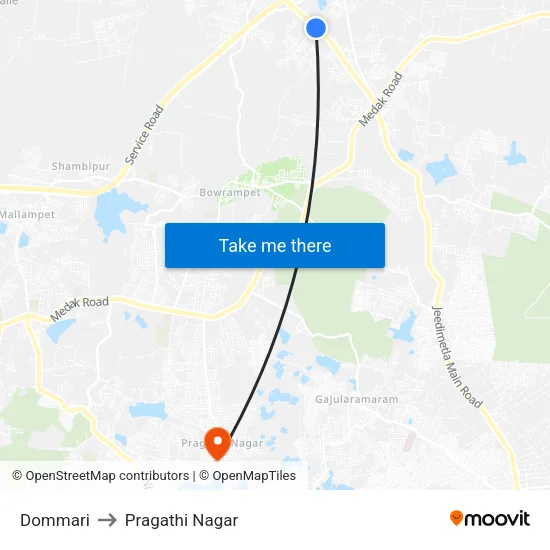 Dommari to Pragathi Nagar map