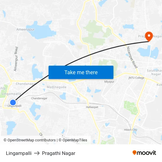 Lingampalli to Pragathi Nagar map