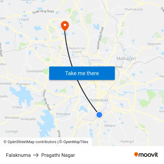 Falaknuma to Pragathi Nagar map