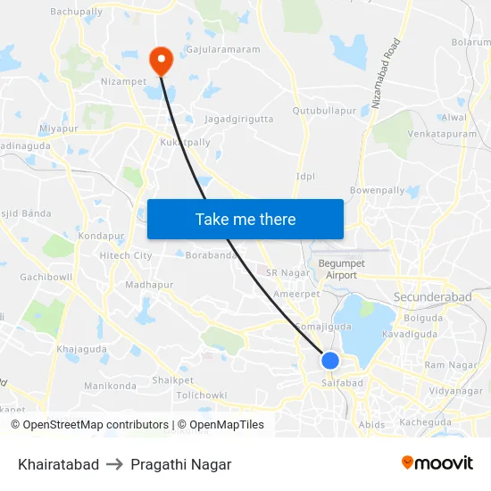 Khairatabad to Pragathi Nagar map