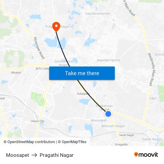 Moosapet to Pragathi Nagar map