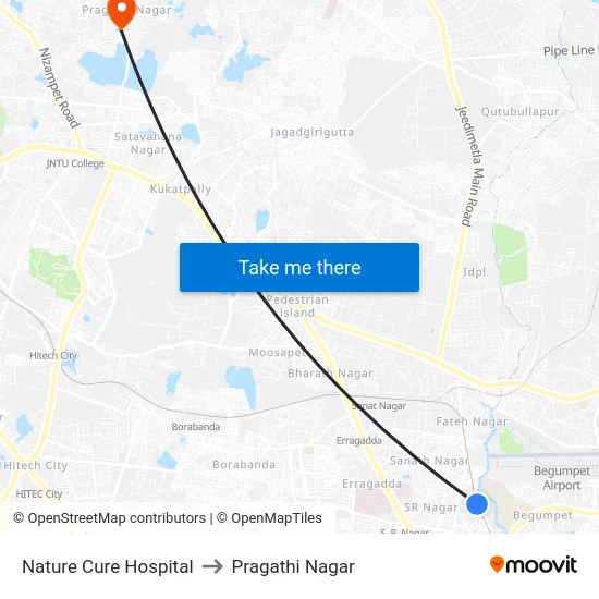 Nature Cure Hospital to Pragathi Nagar map