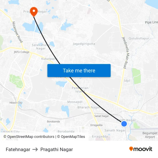 Fatehnagar to Pragathi Nagar map