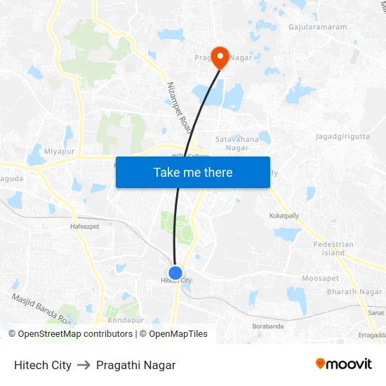 Hitech City to Pragathi Nagar map