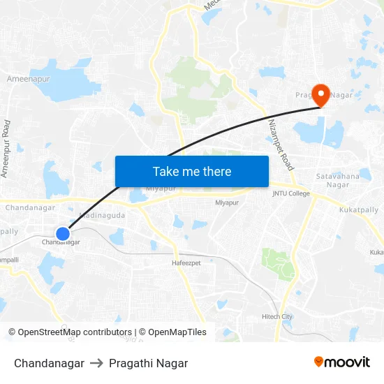 Chandanagar to Pragathi Nagar map