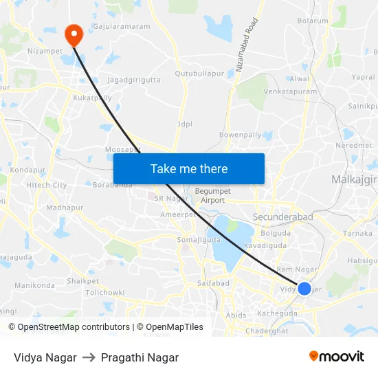 Vidya Nagar to Pragathi Nagar map
