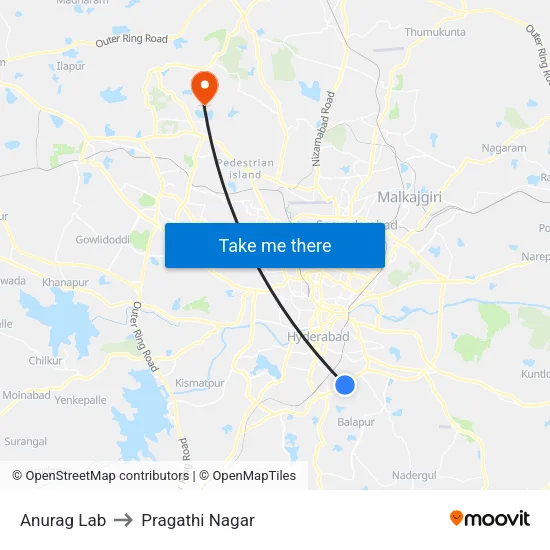 Anurag Lab to Pragathi Nagar map