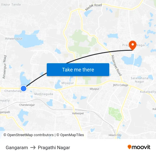 Gangaram to Pragathi Nagar map